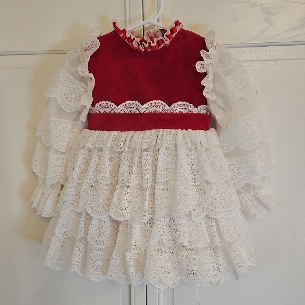Red and White Lace Ruffle Dress